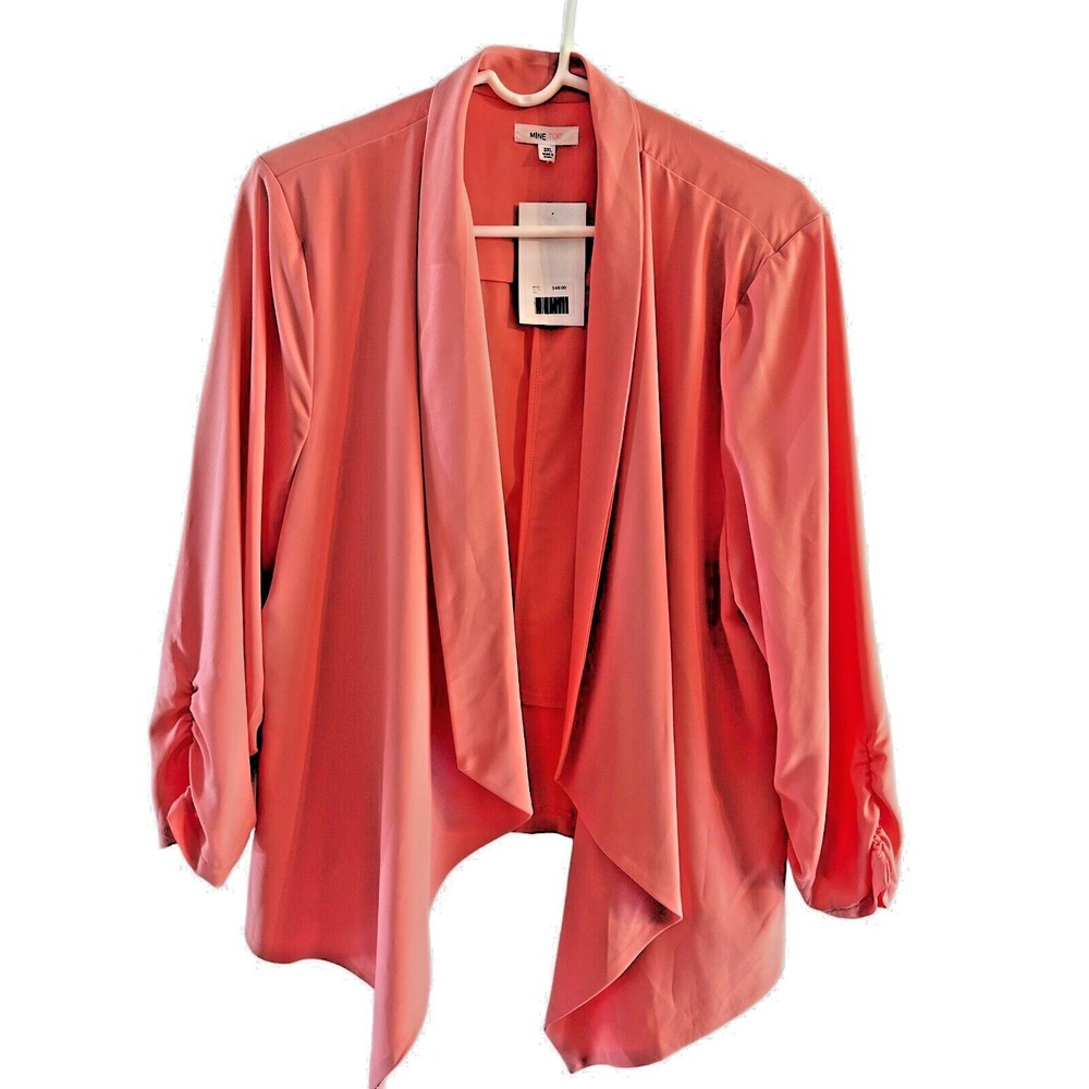 Mine Too NWT Women Peach Open‎ Front Blouse ASYMMETRICAL 3XL 3/4 Sleeve